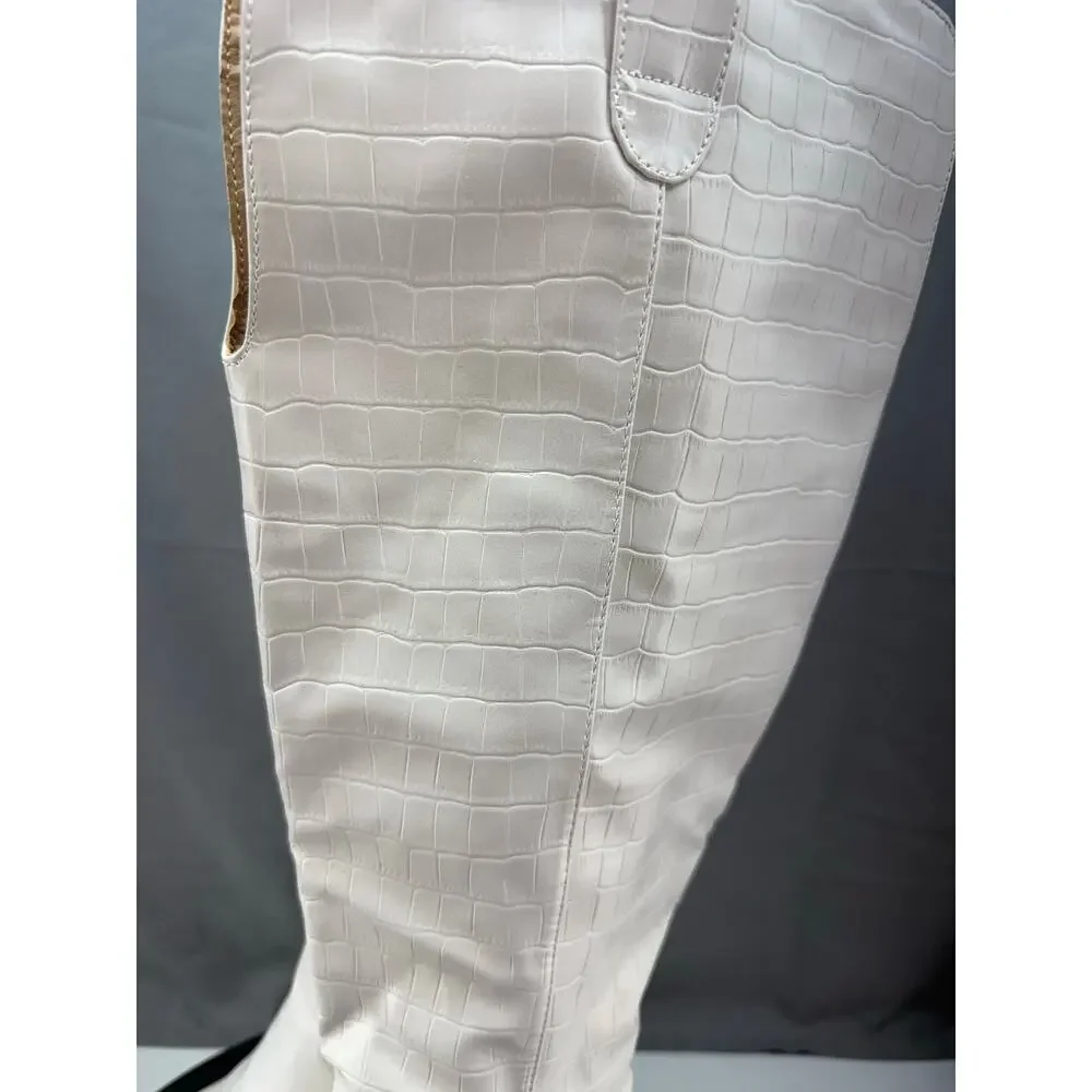 Journee Collection Therese Womens 8.5 Extra Wide Calf Stacked‎ Bone White Boots